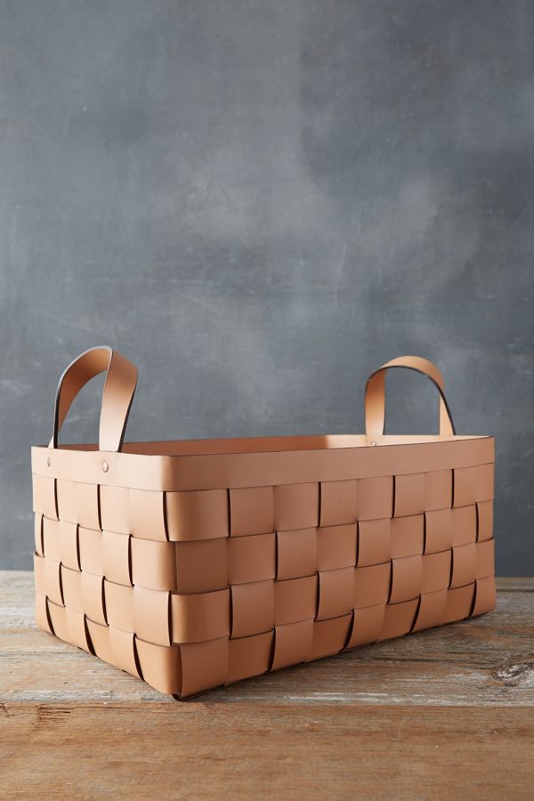 Slide View: 4: Wide Weave Leather Basket