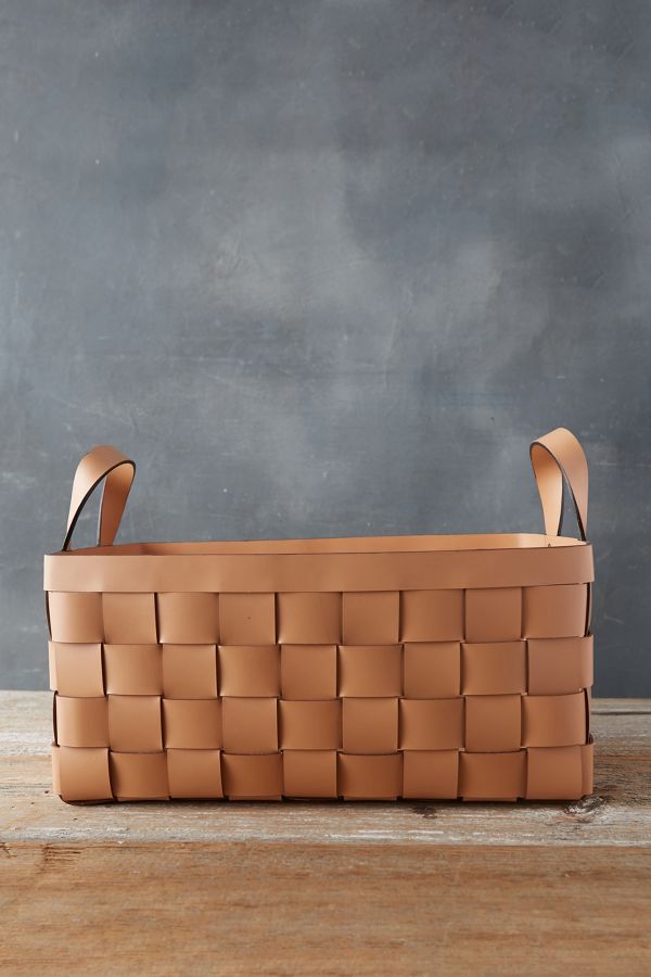 Slide View: 3: Wide Weave Leather Basket