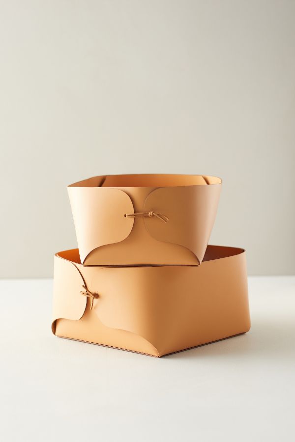 Slide View: 2: Folded Leather Basket