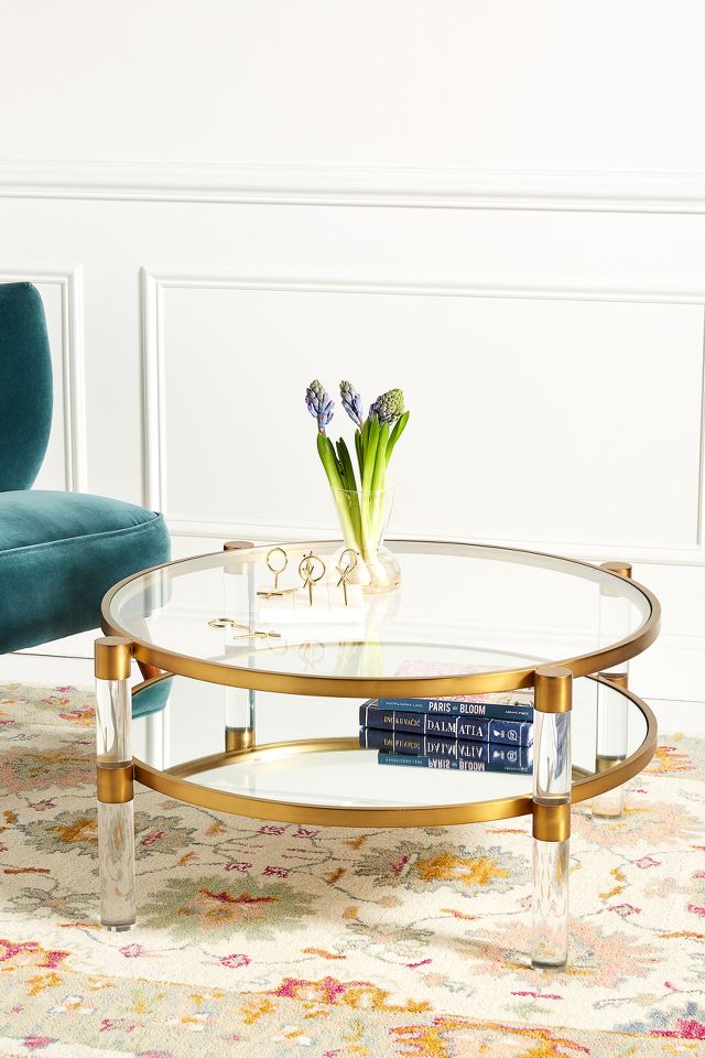 Oscarine Lucite Round Mirrored Coffee Table Anthropologie