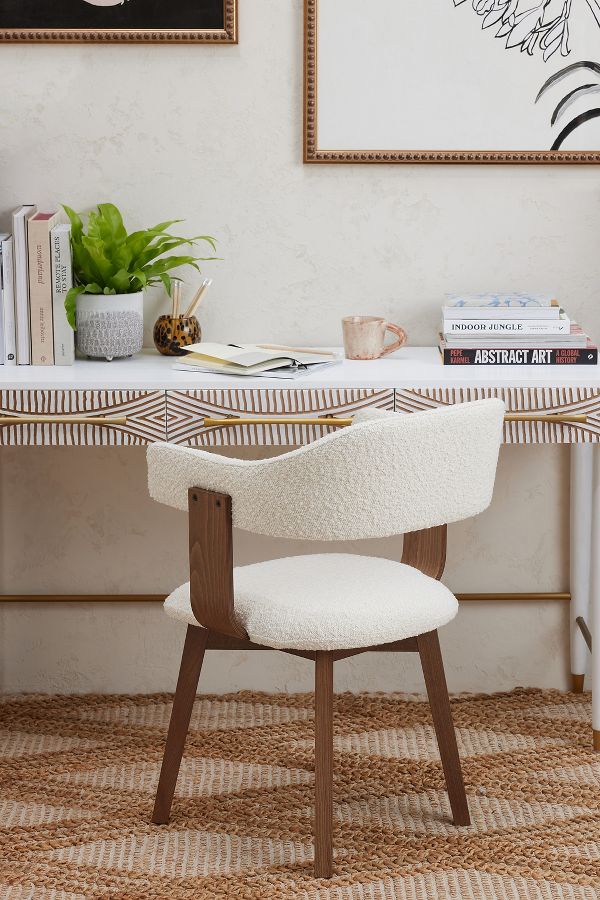 Slide View: 2: Brooke Boucle-Upholstered FSC Beech Wood Swivel Dining Chair