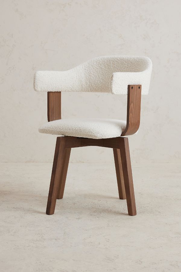 Slide View: 4: Brooke Boucle-Upholstered FSC Beech Wood Swivel Dining Chair