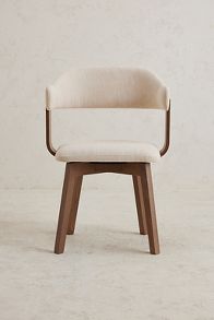 Slide View: 1: Brooke Cotton-Upholstered FSC Beech Wood Swivel Dining Chair