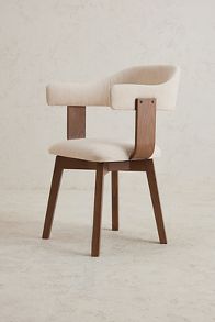 Slide View: 2: Brooke Cotton-Upholstered FSC Beech Wood Swivel Dining Chair