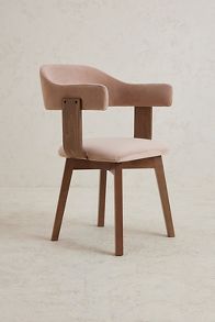 Slide View: 3: Brooke Velvet-Upholstered FSC Beech Wood Swivel Dining Chair