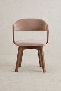 Slide View: 1: Brooke Velvet-Upholstered FSC Beech Wood Swivel Dining Chair