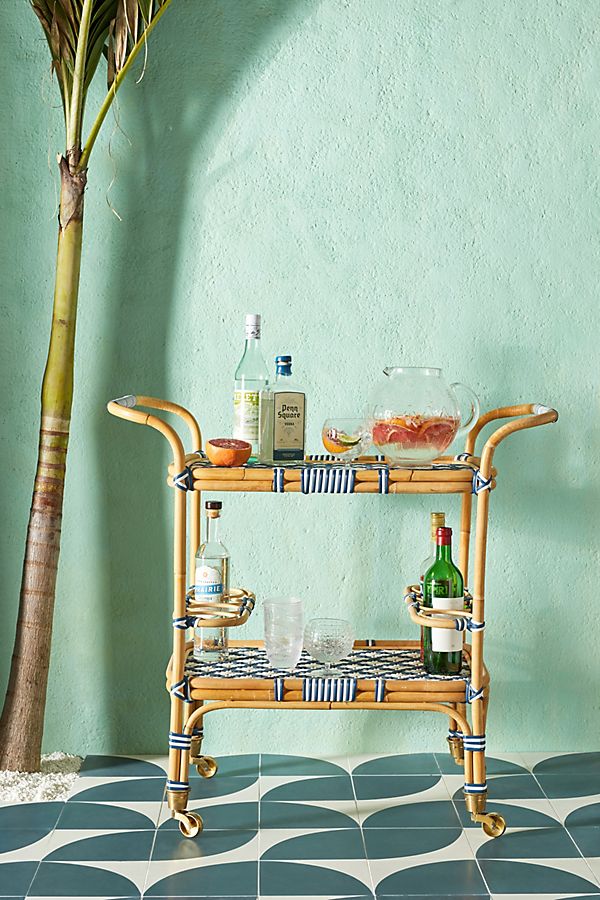 Slide View: 1: Woven Bistro Indoor/Outdoor Bar Cart