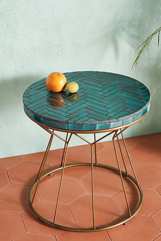 Hourglass Indoor Outdoor Coffee Table, Ceramic Tile Patio Side Table