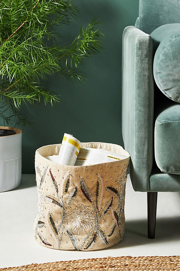 Slide View: 1: Mabel Floral Beaded Basket