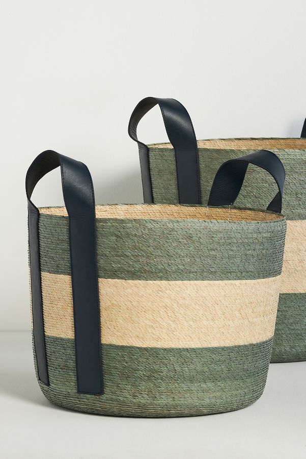 Slide View: 1: Dakota Woven Palm & Leather Basket