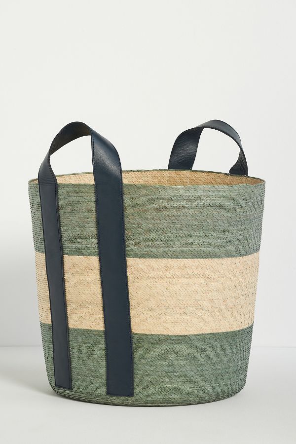 Slide View: 2: Dakota Woven Palm & Leather Basket