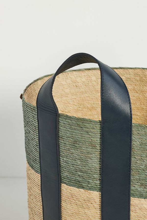 Slide View: 3: Dakota Woven Palm & Leather Basket