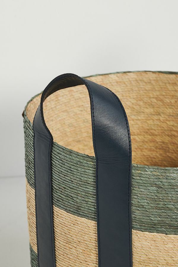 Slide View: 5: Dakota Woven Palm & Leather Basket