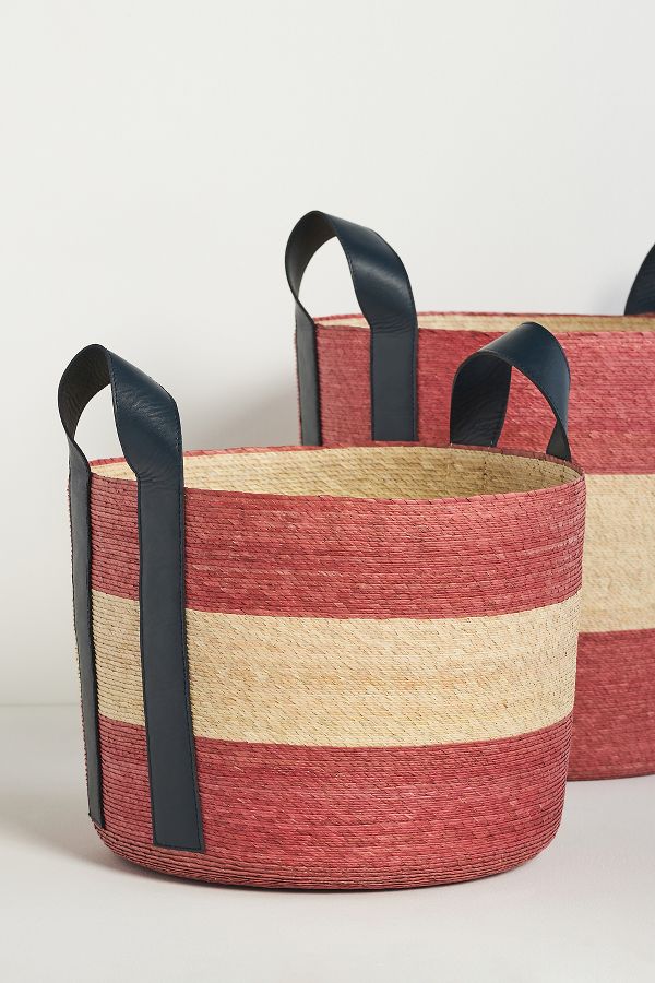 Slide View: 1: Dakota Woven Palm & Leather Basket