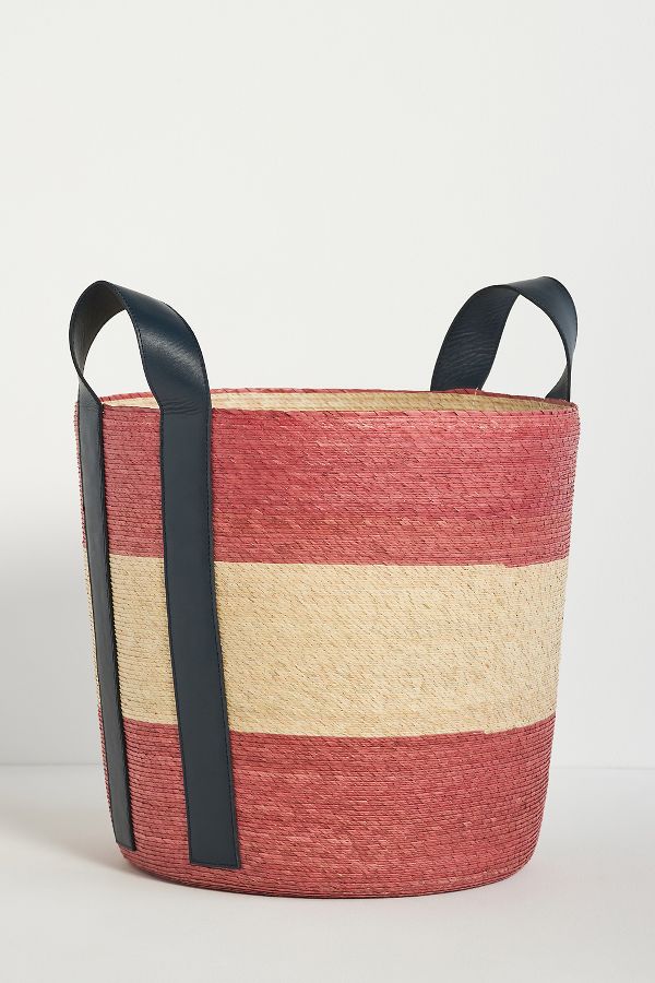 Slide View: 2: Dakota Woven Palm & Leather Basket