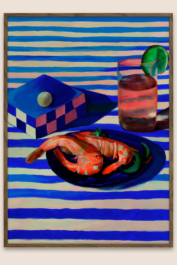 Slide View: 1: Shrimp & Stripes by Misfitting Things Framed Wall Art Print