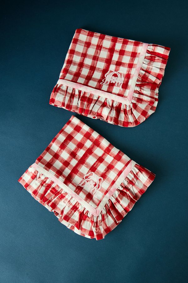 Slide View: 1: Damson Madder Gingham Ruffle Placemats, Set of 2