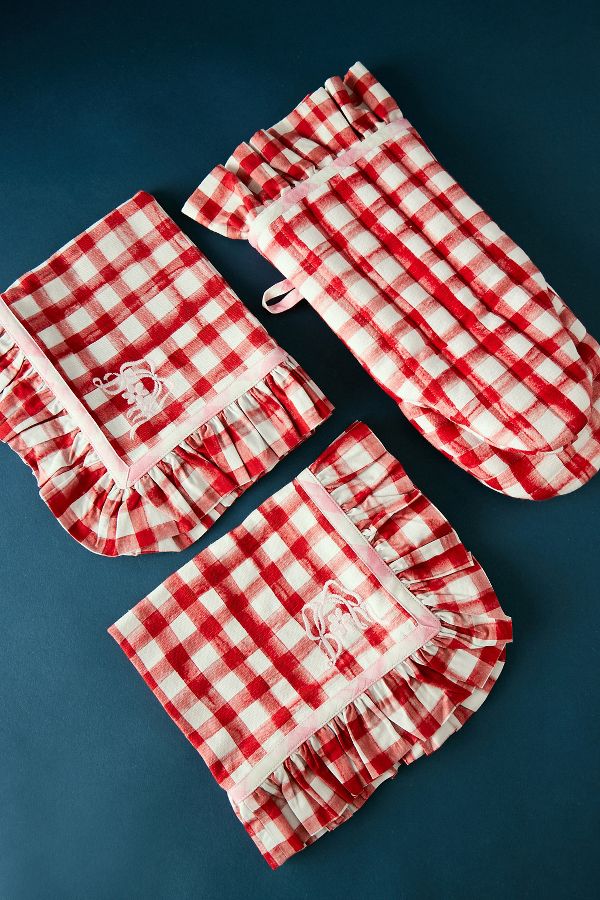 Slide View: 5: Damson Madder Gingham Ruffle Placemats, Set of 2