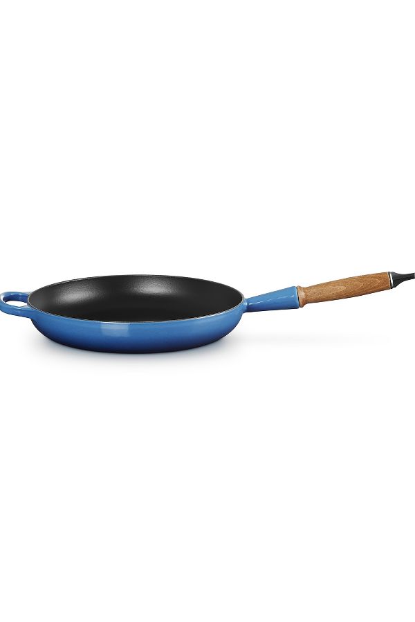 Slide View: 2: Le Creuset Cast Iron Frying Pan with Wooden Handle, 28cm