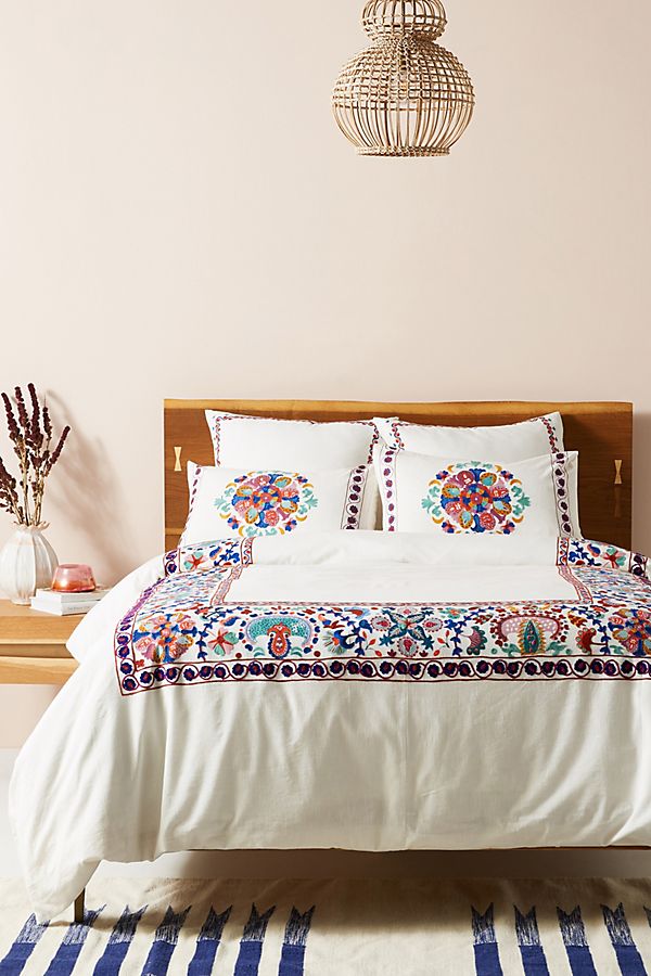 Slide View: 1: Embroidered Aricota Duvet Cover
