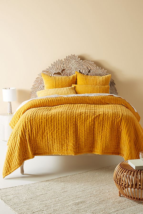 Slide View: 1: Kantha-Stitched Velvet Quilt