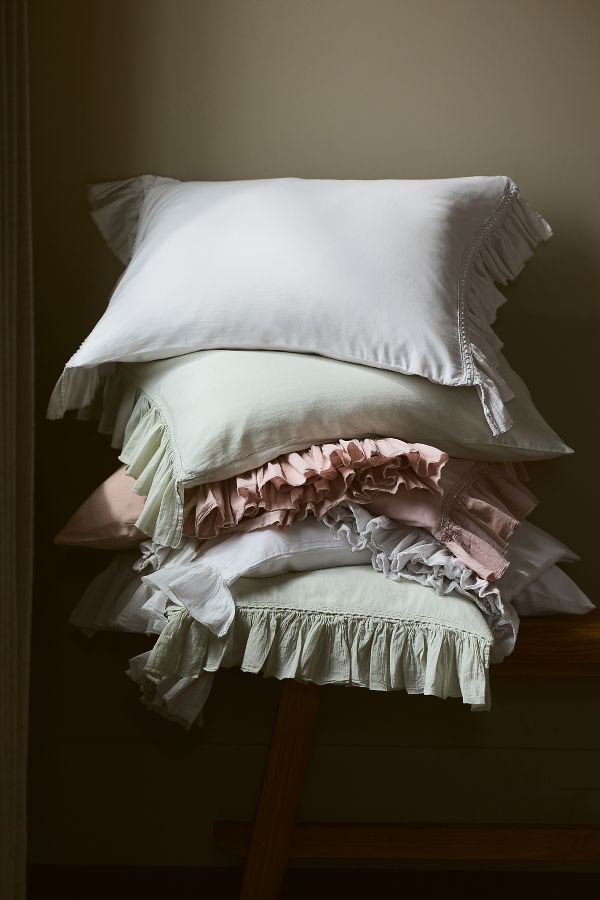 Slide View: 2: Organic Cotton Spa Sateen Ruffled Shams, Set of 2