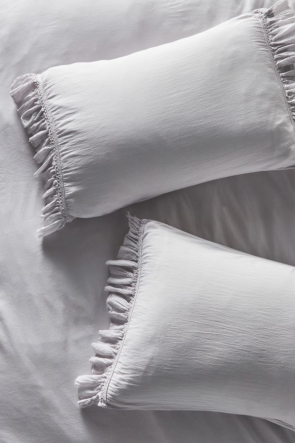 Slide View: 1: Organic Cotton Spa Sateen Ruffled Shams, Set of 2