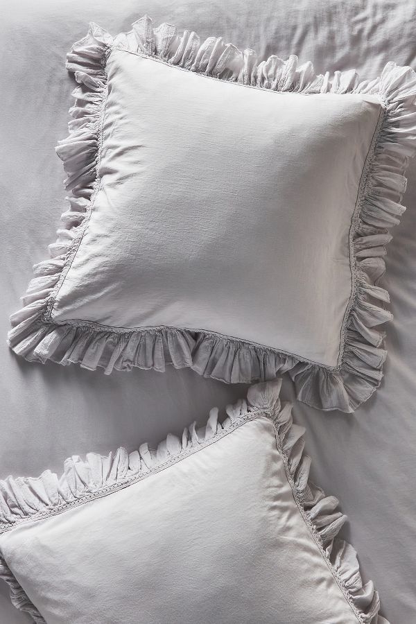 Slide View: 1: Organic Cotton Spa Sateen Ruffled Euro Sham