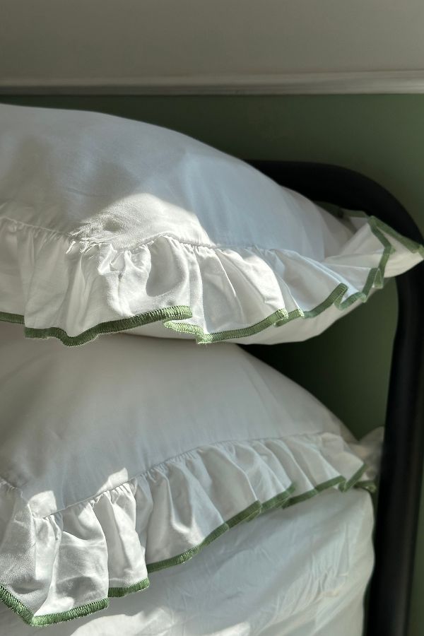 Slide View: 1: Sukun Provence Olive Cotton Sateen Pillowcase, Set of 2