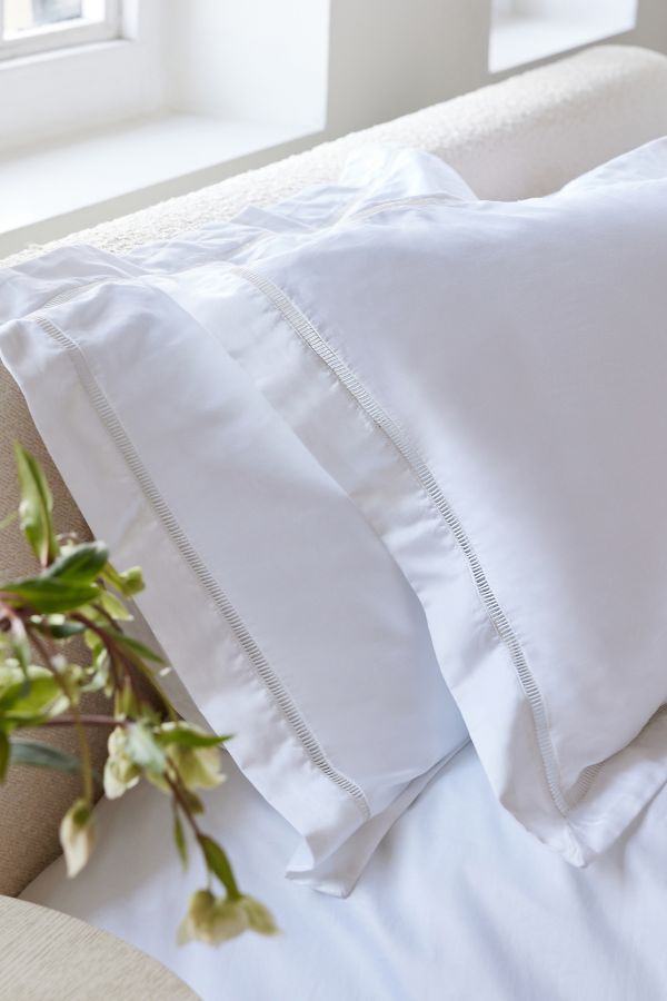 Slide View: 1: Sukun Amalfi White Cotton Sateen Pillowcase, Set of 2