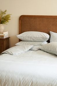 Slide View: 1: Dip & Doze Reversible Blue Stripe Organic Cotton Duvet Cover