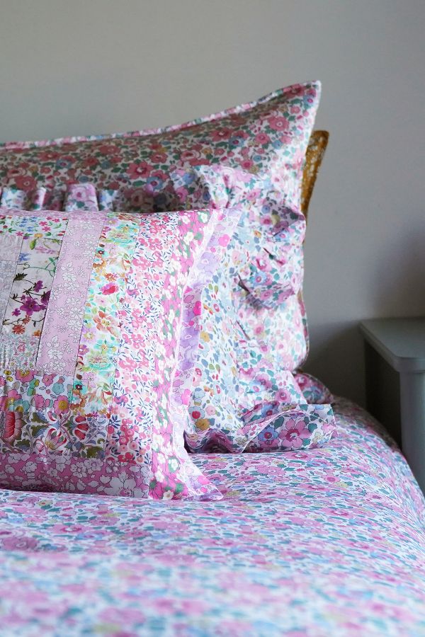 Slide View: 3: Coco & Wolf Pink Patchwork Square Cushion