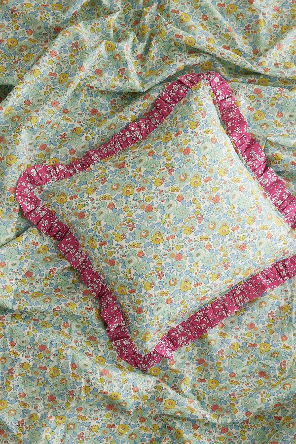 Slide View: 1: Coco & Wolf Betsy Sage & Capel Fuchsia Ruffle Square Cushion