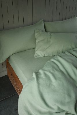 Piglet In Bed Sage Green Linen Fitted Sheet