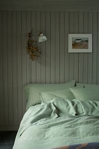 Slide View: 1: Piglet In Bed Sage Green Linen Flat Sheet