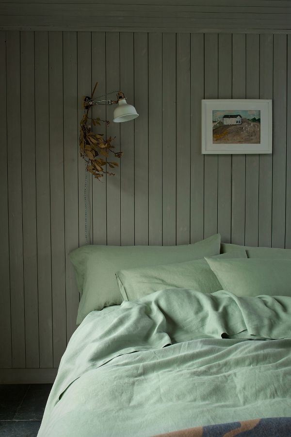 Slide View: 1: Piglet In Bed Sage Green Linen Flat Sheet