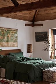 Slide View: 1: Piglet In Bed Fern Green Linen Duvet Cover