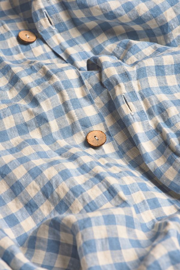 Slide View: 2: Piglet In Bed Blue Gingham Linen Duvet Cover