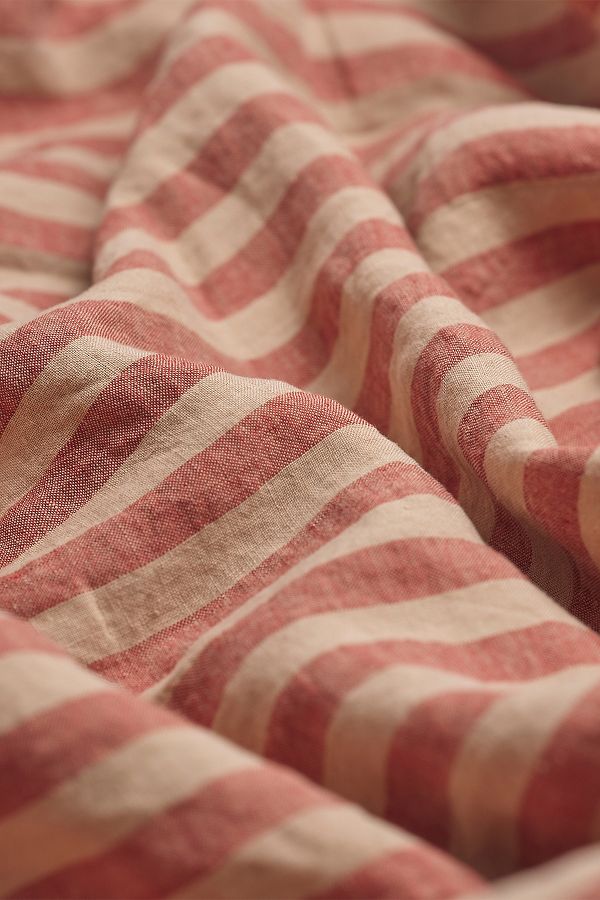 Slide View: 2: Piglet In Bed Sandstone Red Pembroke Stripe Linen Fitted Sheet