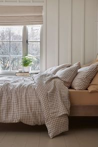 Slide View: 1: Piglet In Bed Mushroom Gingham Linen Flat Sheet