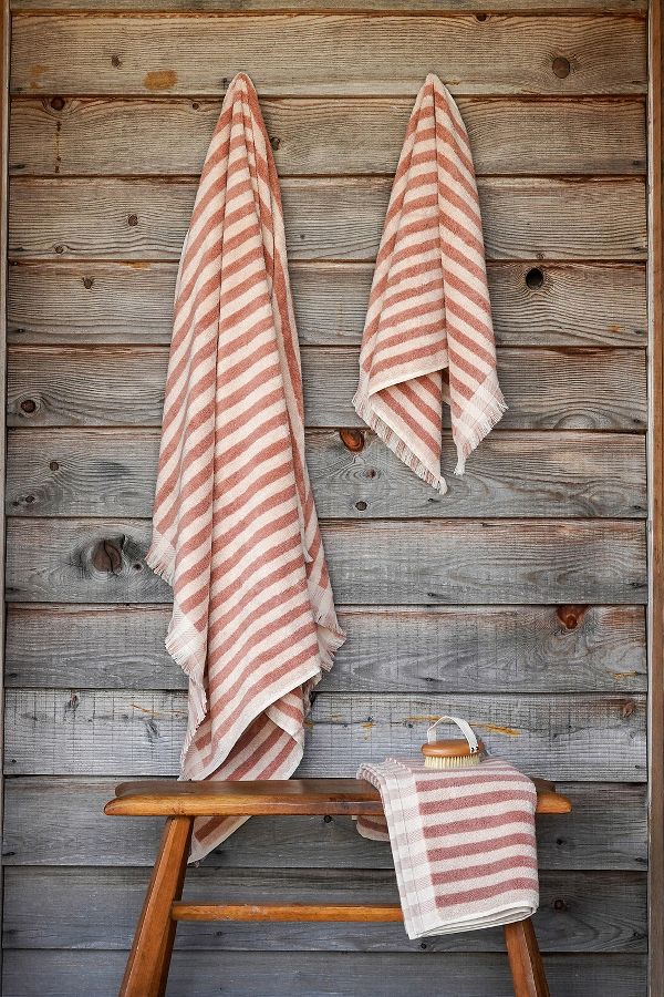 Slide View: 1: Piglet In Bed Sand Shell Pembroke Stripe Towel