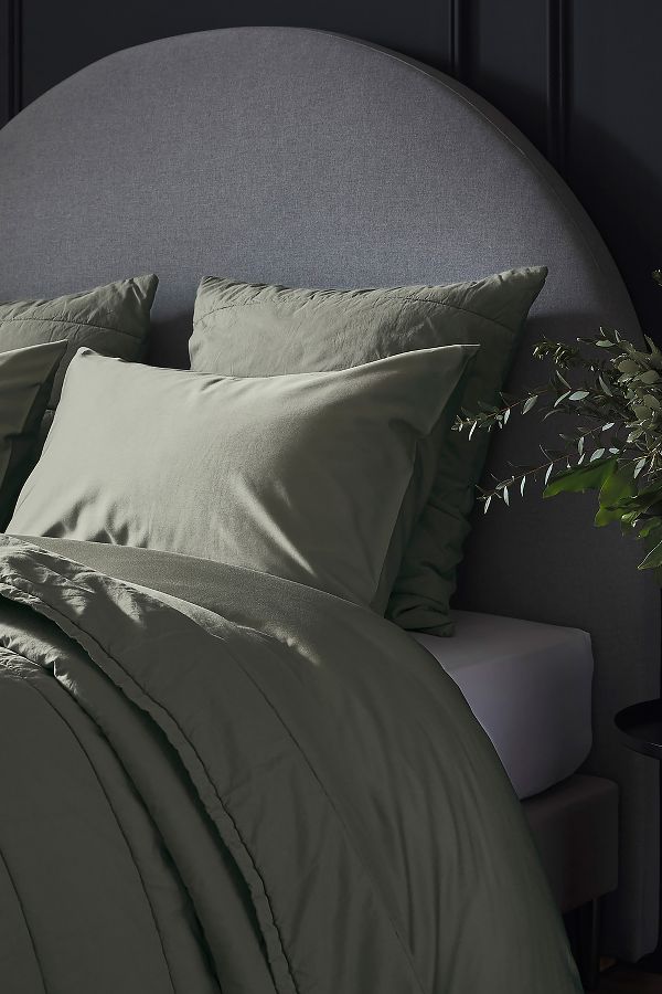 Slide View: 1: Bedfolk Moss Luxe Cotton Duvet Cover