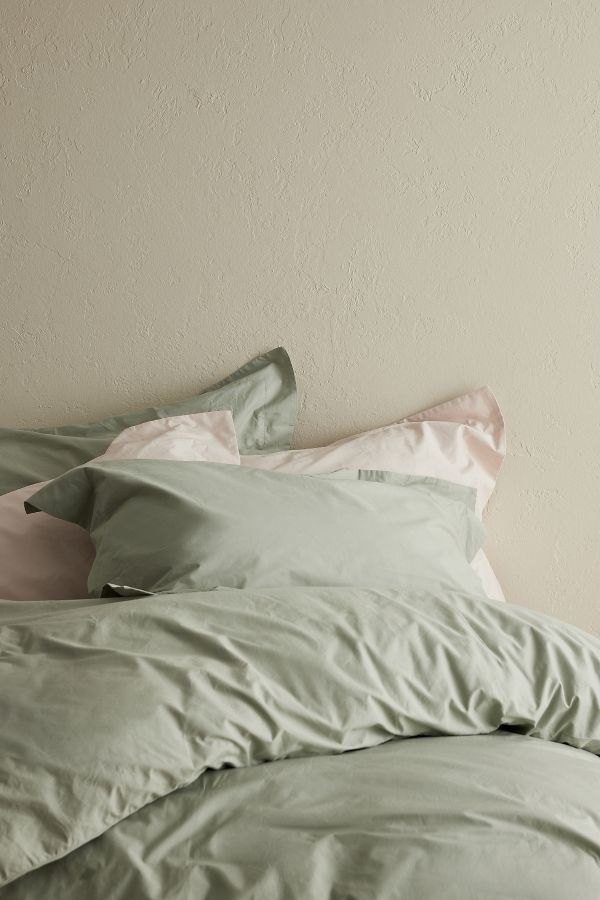 Slide View: 1: Dip & Doze Sage Edged Organic Cotton Sateen Duvet Cover