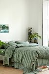 Thumbnail View 1: Piglet In Bed Pine Green Pembroke Stripe Linen Duvet Cover