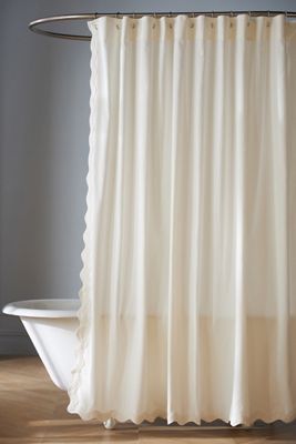 Maeve by Anthropologie Embroidered Scalloped Cotton Shower Curtain