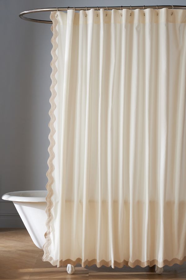 Slide View: 2: Maeve by Anthropologie Embroidered Scalloped Cotton Shower Curtain