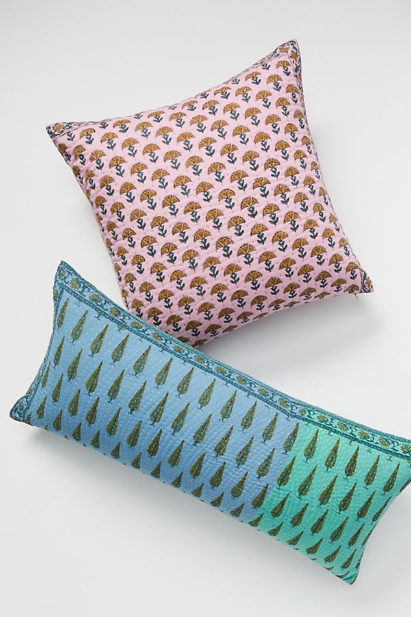 Slide View: 1: Kantha-Stitched Verbena Pillow