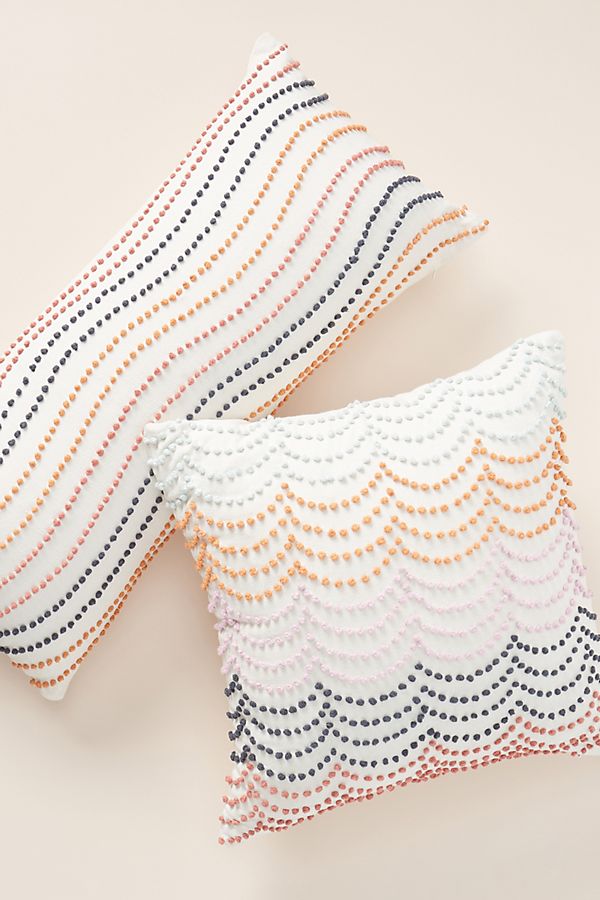 Slide View: 1: Rainbow-Striped Embroidered Pillow
