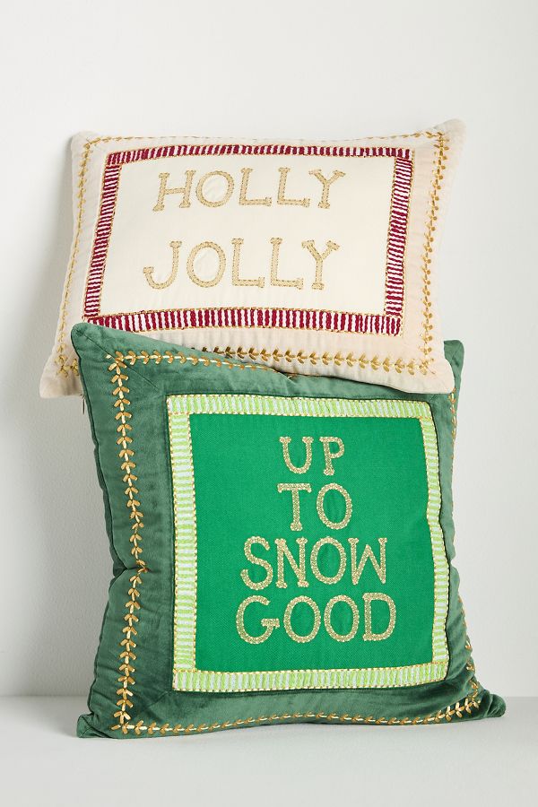 Slide View: 2: Shayla Festive Text Cotton Velvet Pillow