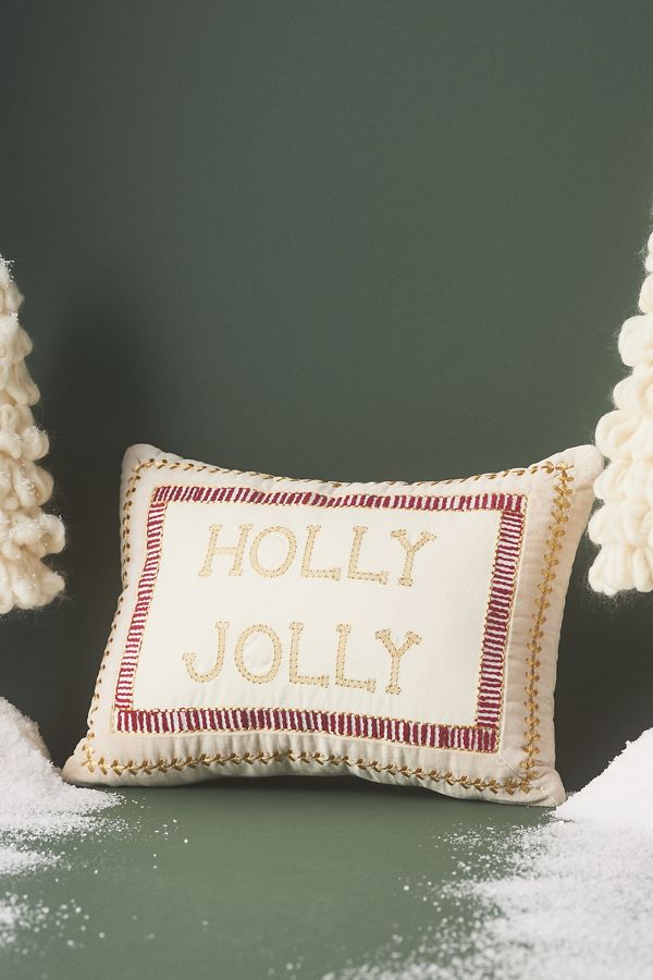 Slide View: 1: Shayla Festive Text Cotton Velvet Pillow